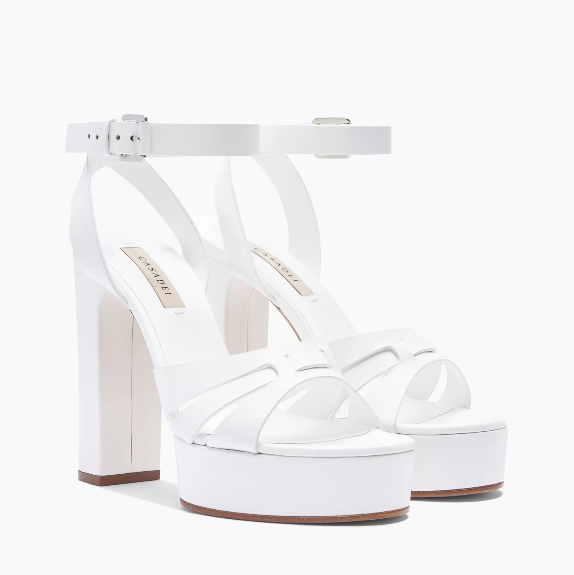 Casadei Betty Leather Platform Sandals White Discount