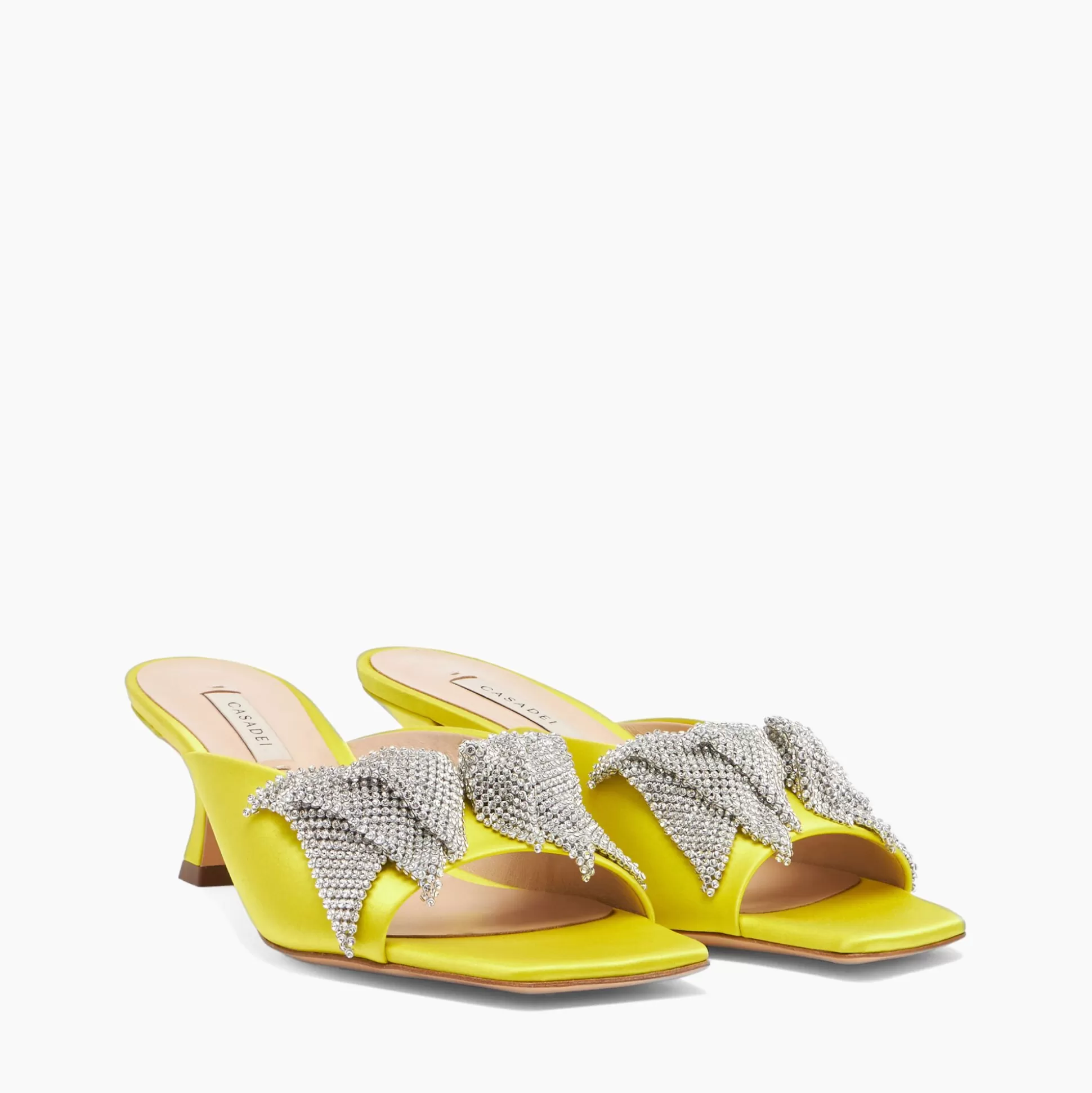 Casadei Butterfly Geraldine Crystal Satin Kitten Mules Citrine New