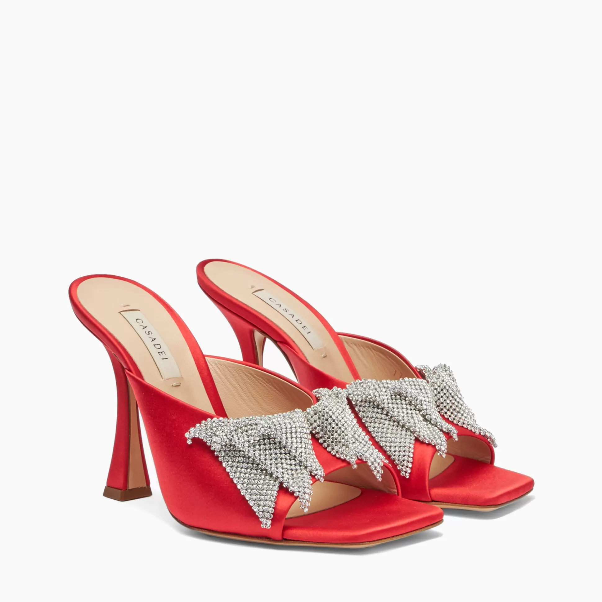 Casadei Butterfly Geraldine Crystal Satin Mules Flame Best