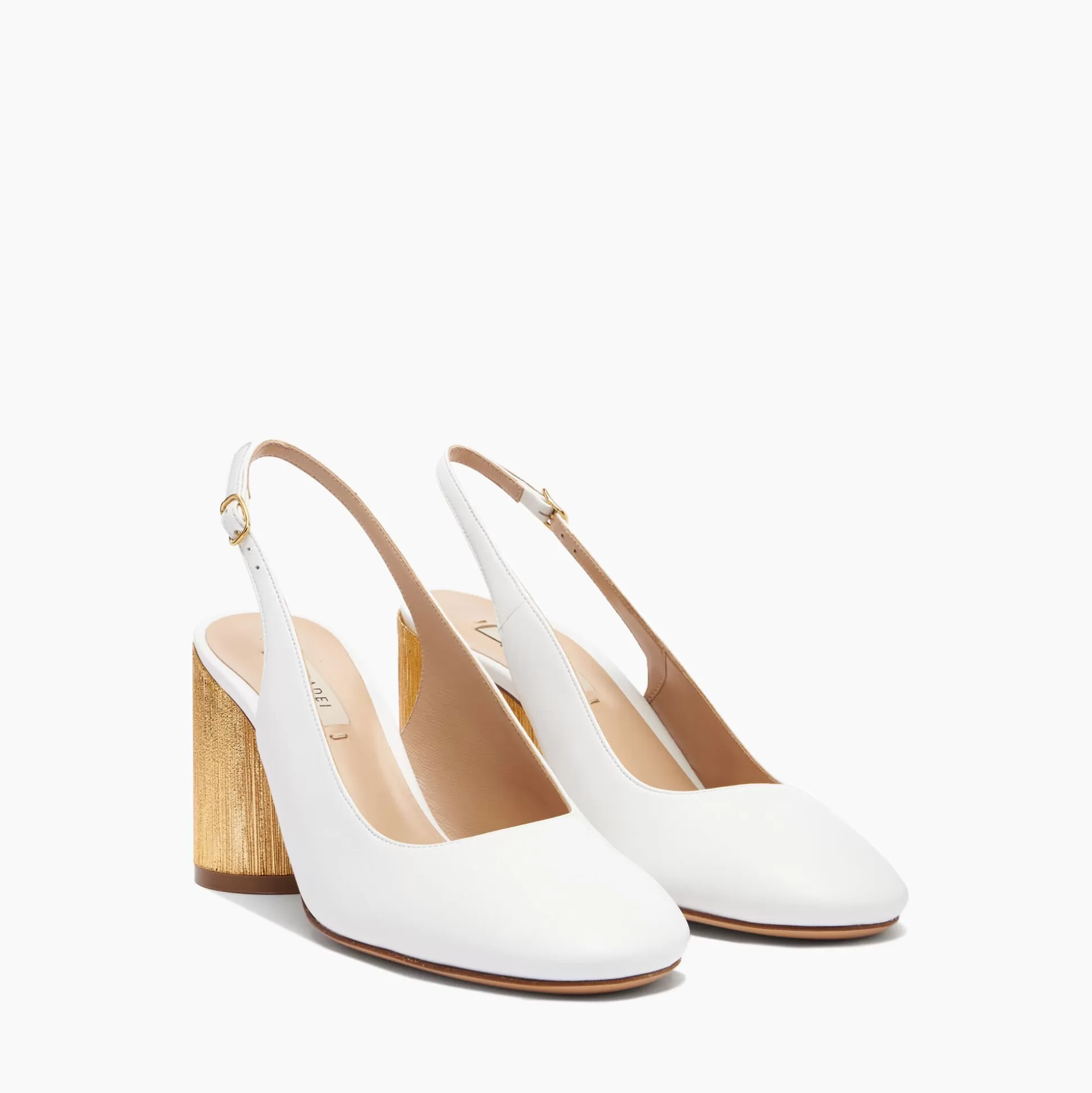 Casadei Emily Cleo Leather And Gold Slingbacks White Sale