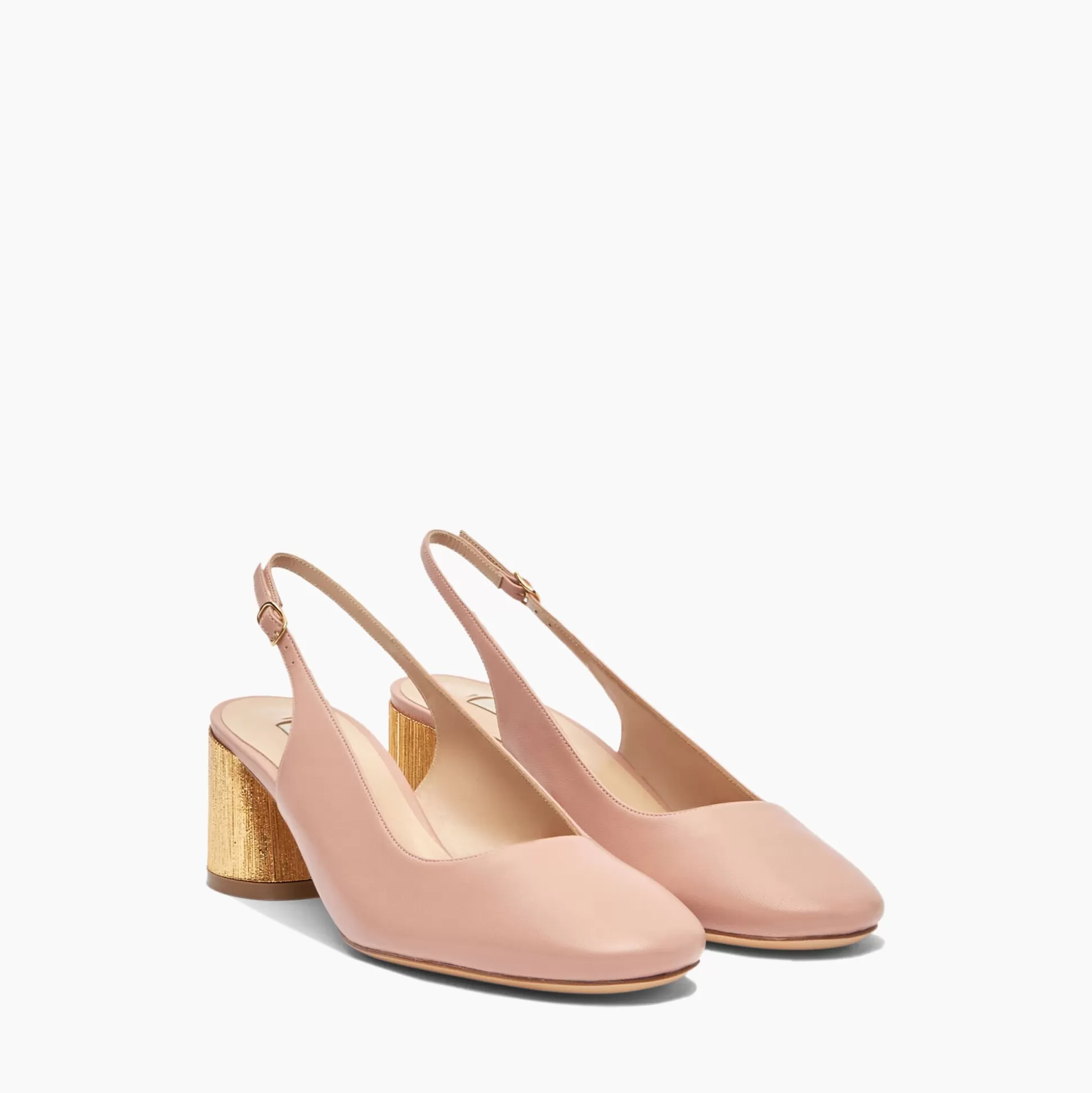 Casadei Emily Cleo Leather And Gold Slingbacks Rosé Hot