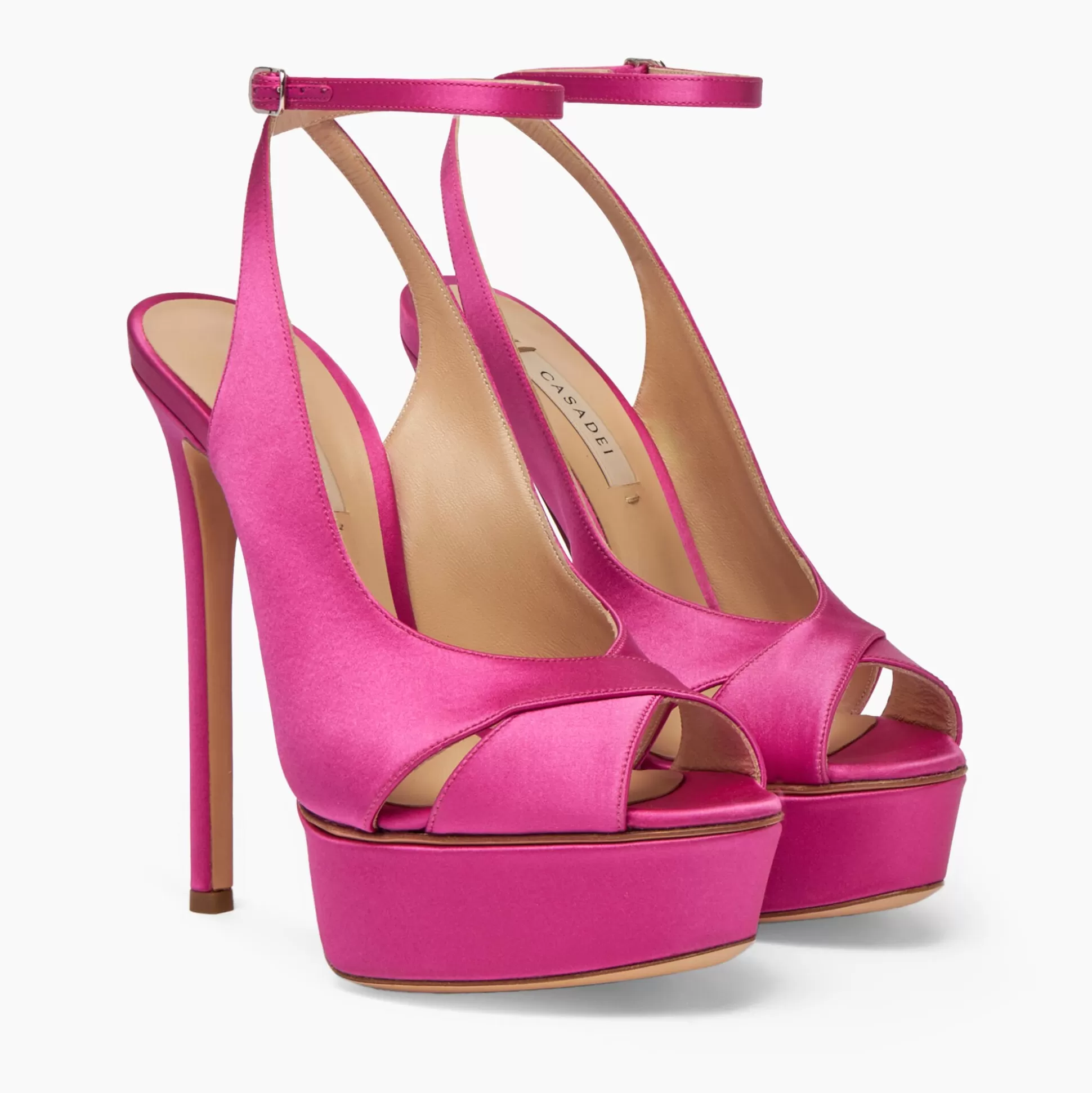 Casadei Flora Satin Platform Sandals Fuchsia Cheap