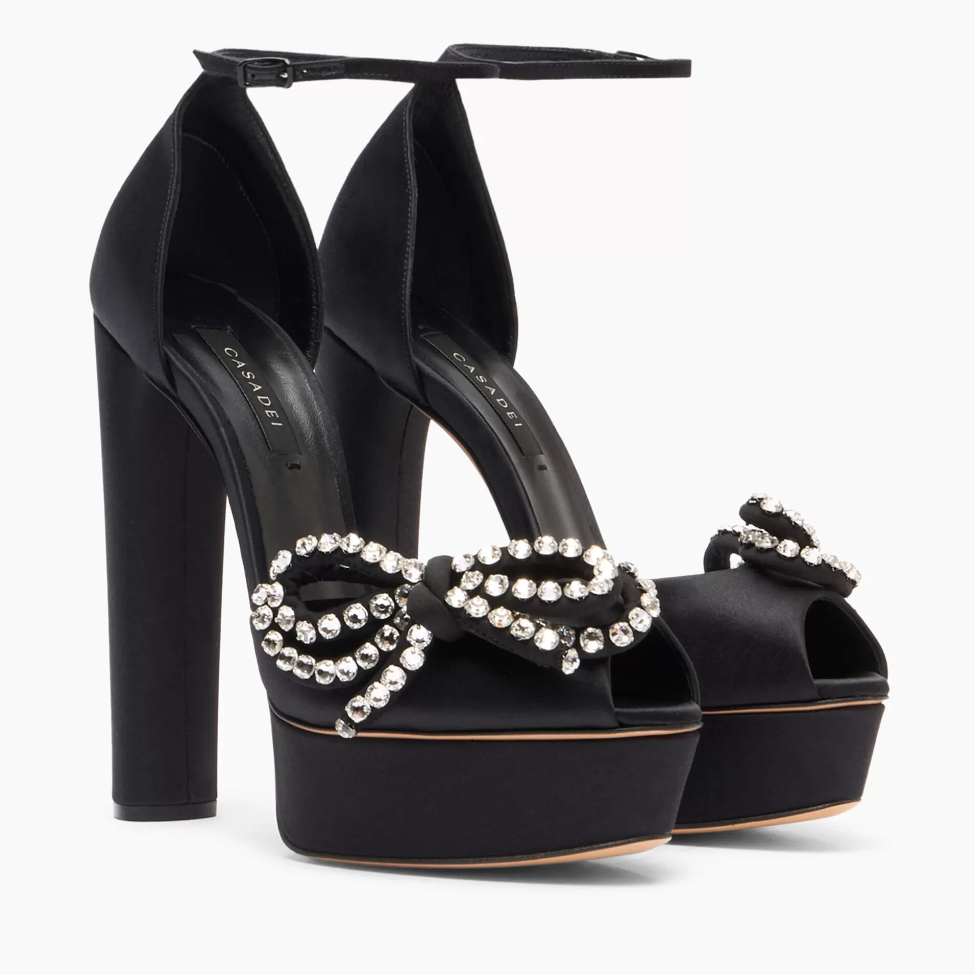 Casadei Judith Flora Satin Platform Sandals Black Shop